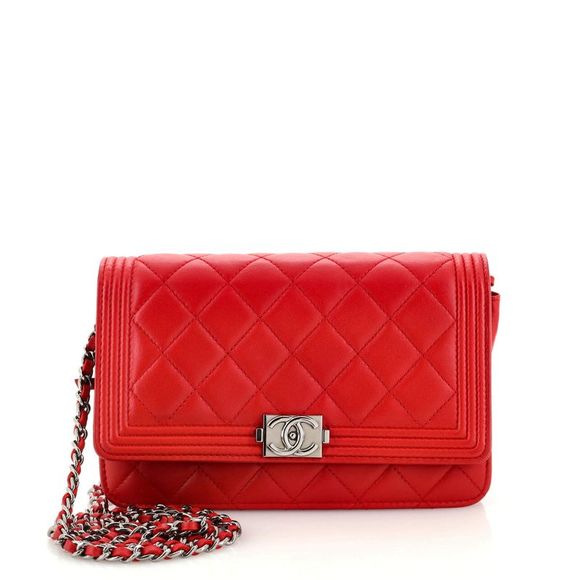 Chanel Handbags - Chanel Boy Wallet on Chain Quilted Lambskin Red